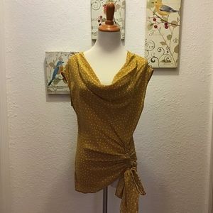 Anthropologie Maeve Silk Mustard Polka Dot Top 0